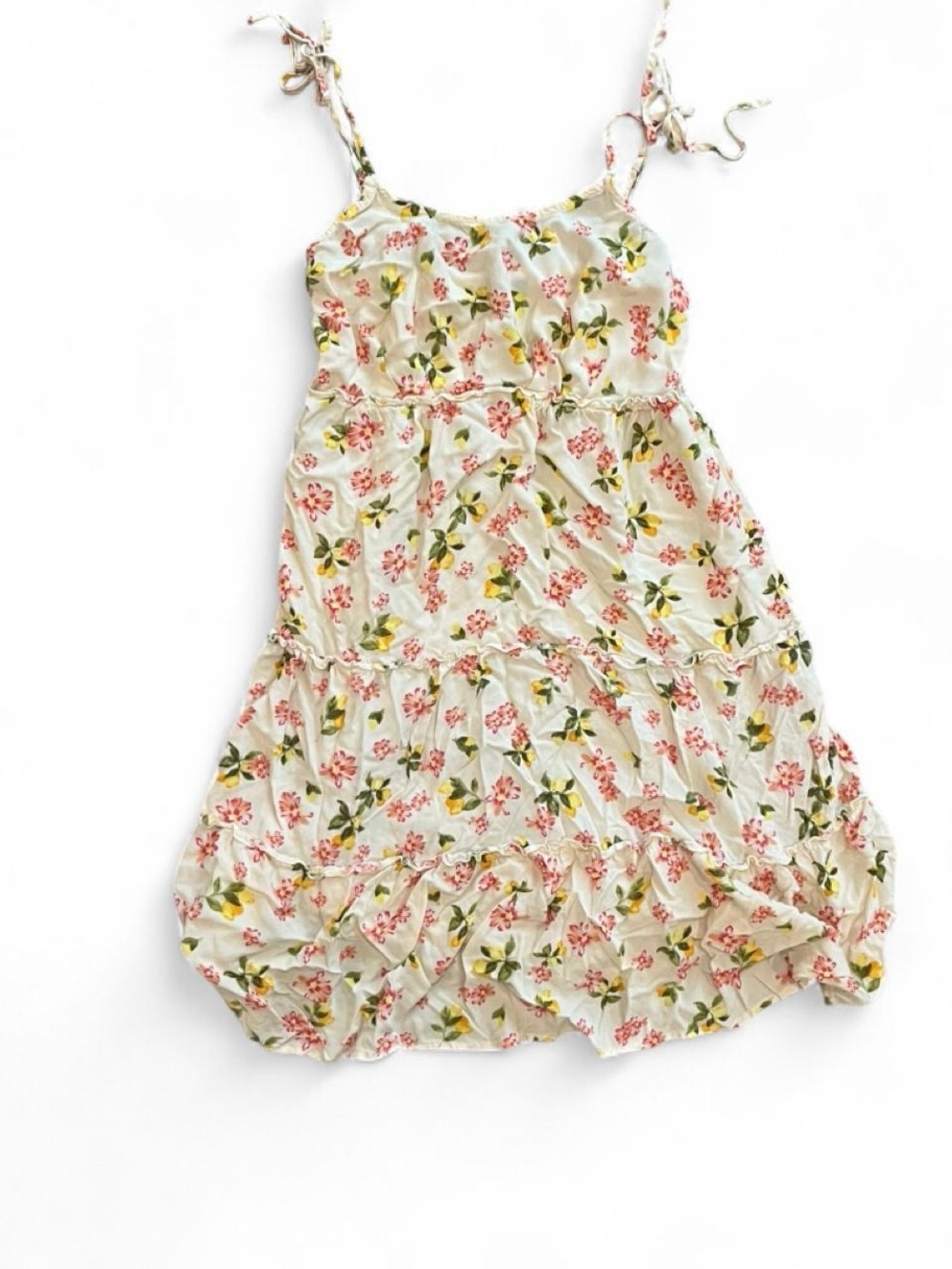 As U Wish Cream Floral Tie-Shoulder Sundress with Pink and Yellow Accents